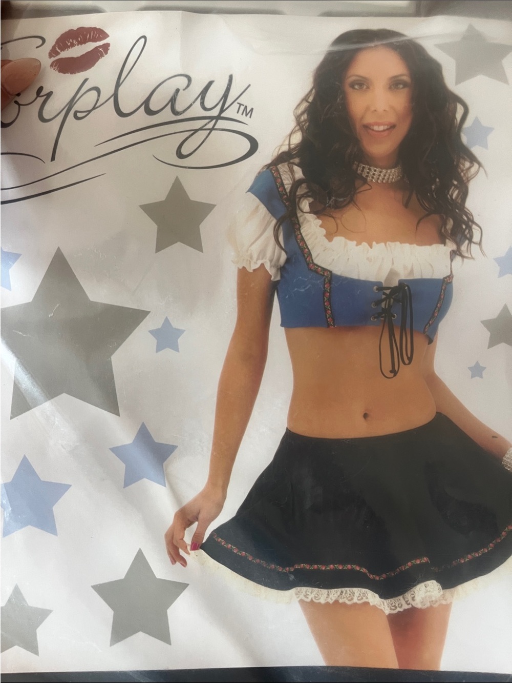 Forplay Halloween Blue and Black Circle Skater Costume Skirt with White Lace